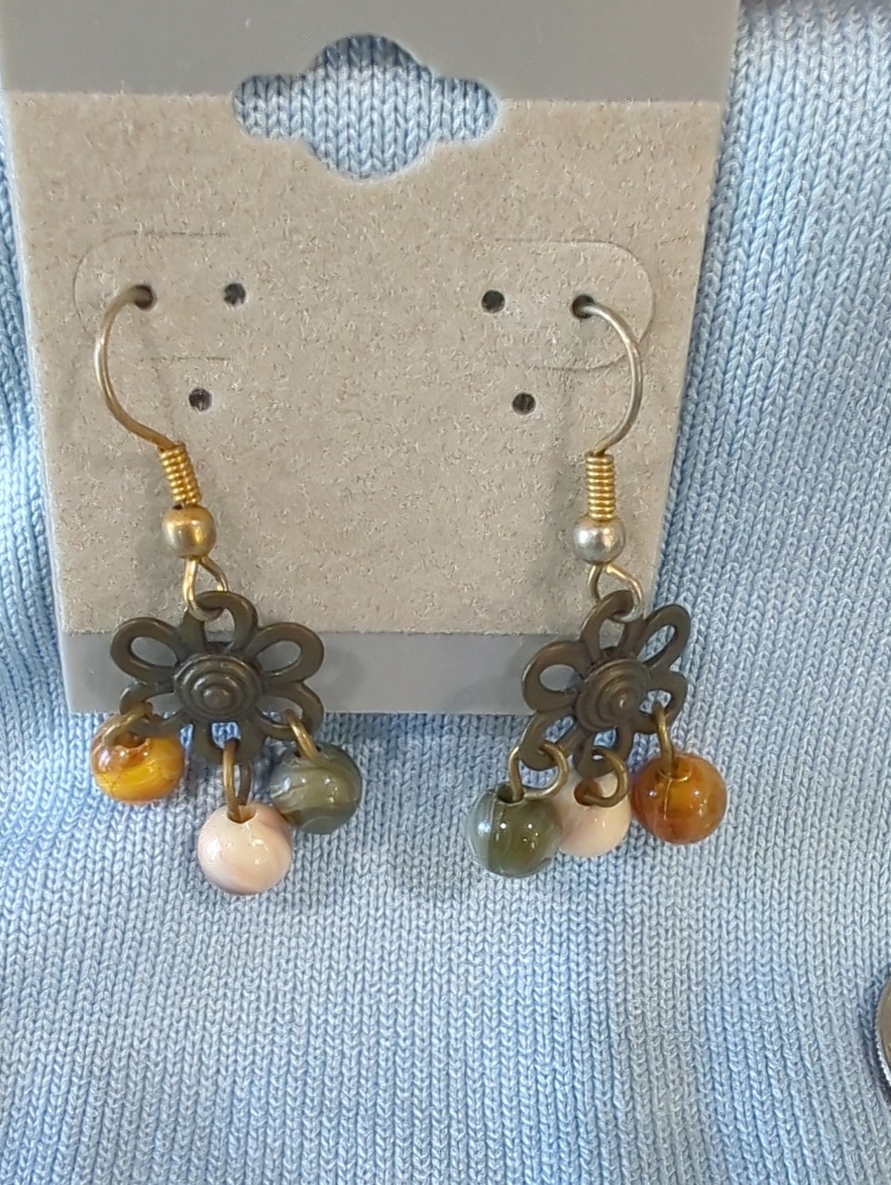 Boho Floral Dangle Earrings with Multicolor Beads - Unbranded